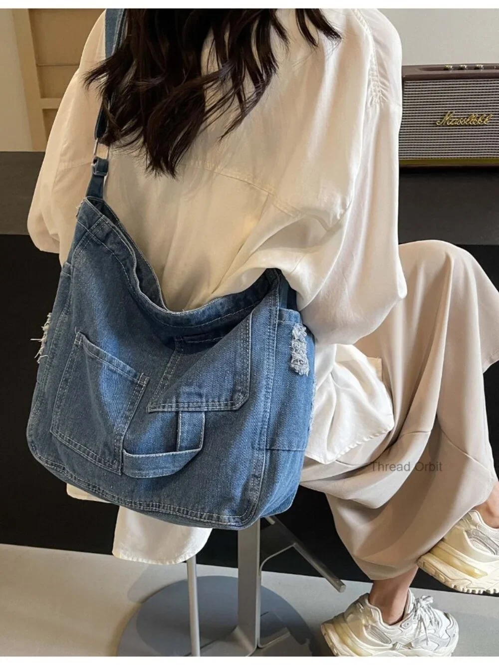 Denim Hobo Bag Crossbody Purse Casual Tote Adjustable Strap Multi Pocket